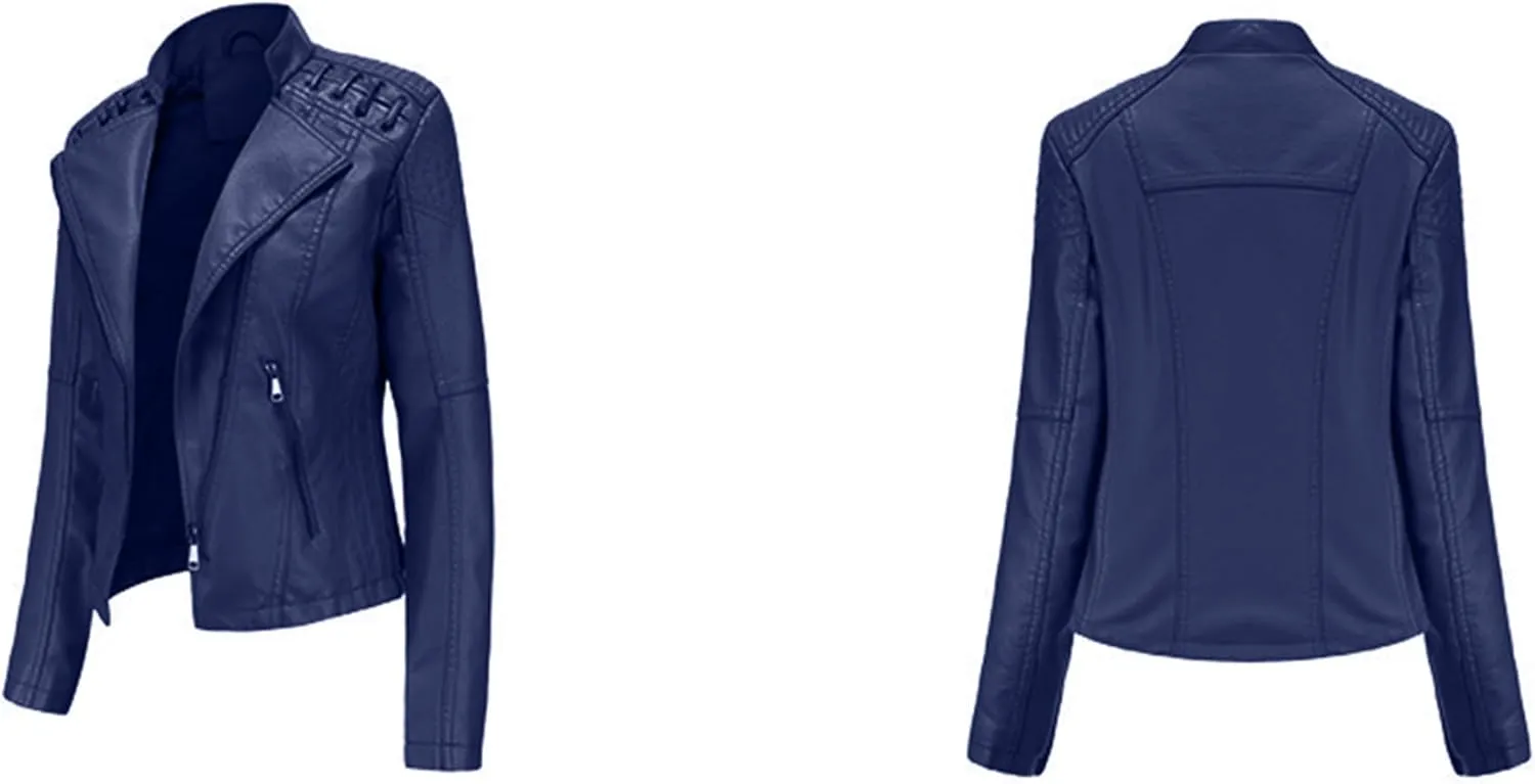 Women's Dressy Cinched Waist Short Jackets Slimming Solid Color Moto Jackets Oversized Elegant Faux Leather Jackets