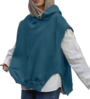 Women'S Fashion Solid Hoodies Sweatshirts Sleeveless Drawstring Oversized Tops Cropped Hoodies for Women