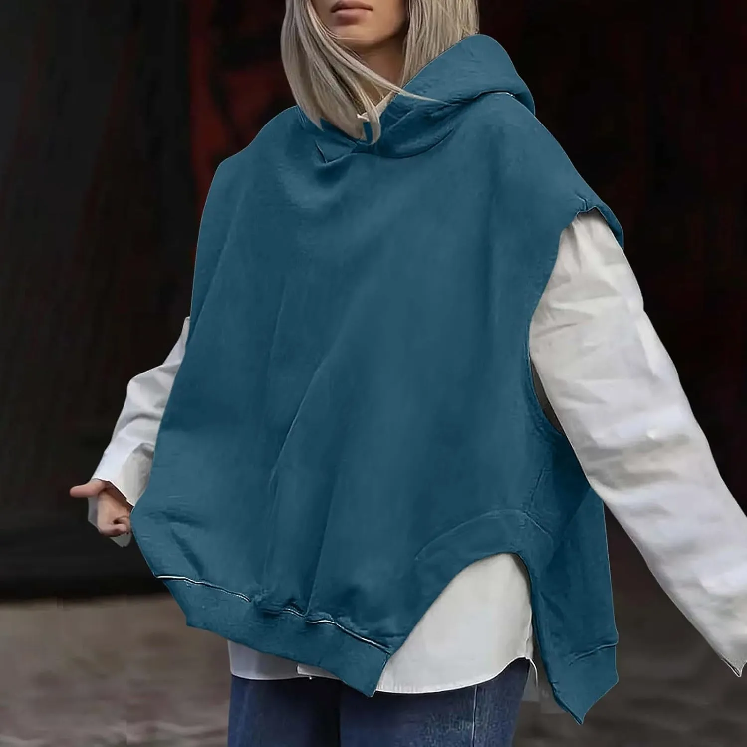 Women'S Fashion Solid Hoodies Sweatshirts Sleeveless Drawstring Oversized Tops Cropped Hoodies for Women