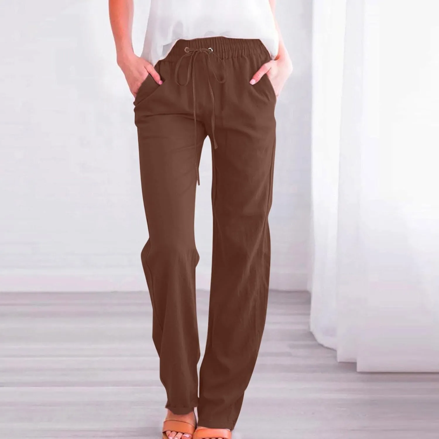 Women's Fleece Lined Pants Winter Large Beach Slacks with Pockets High Waisted High Waisted