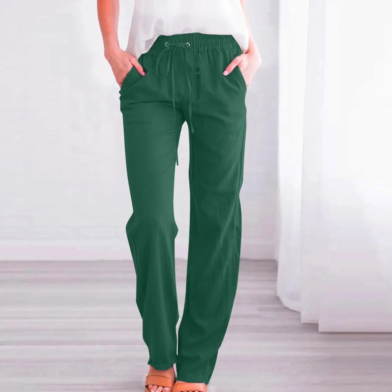 Women's Fleece Lined Pants Winter Large Beach Slacks with Pockets High Waisted High Waisted