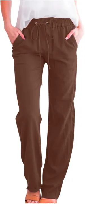 Women's Fleece Lined Pants Winter Large Beach Slacks with Pockets High Waisted High Waisted