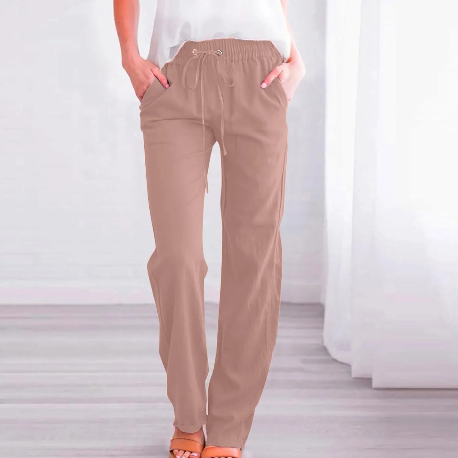 Women's Fleece Lined Pants Winter Large Beach Slacks with Pockets High Waisted High Waisted