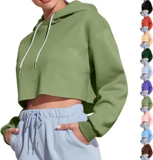 Womens Hoodies Long Sleeve Cropped Hoodies Pullover Drop Shoulder Drawstring Comfort Fall Sweatshirts Cute Hoodies