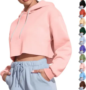 Womens Hoodies Long Sleeve Cropped Hoodies Pullover Drop Shoulder Drawstring Comfort Fall Sweatshirts Cute Hoodies