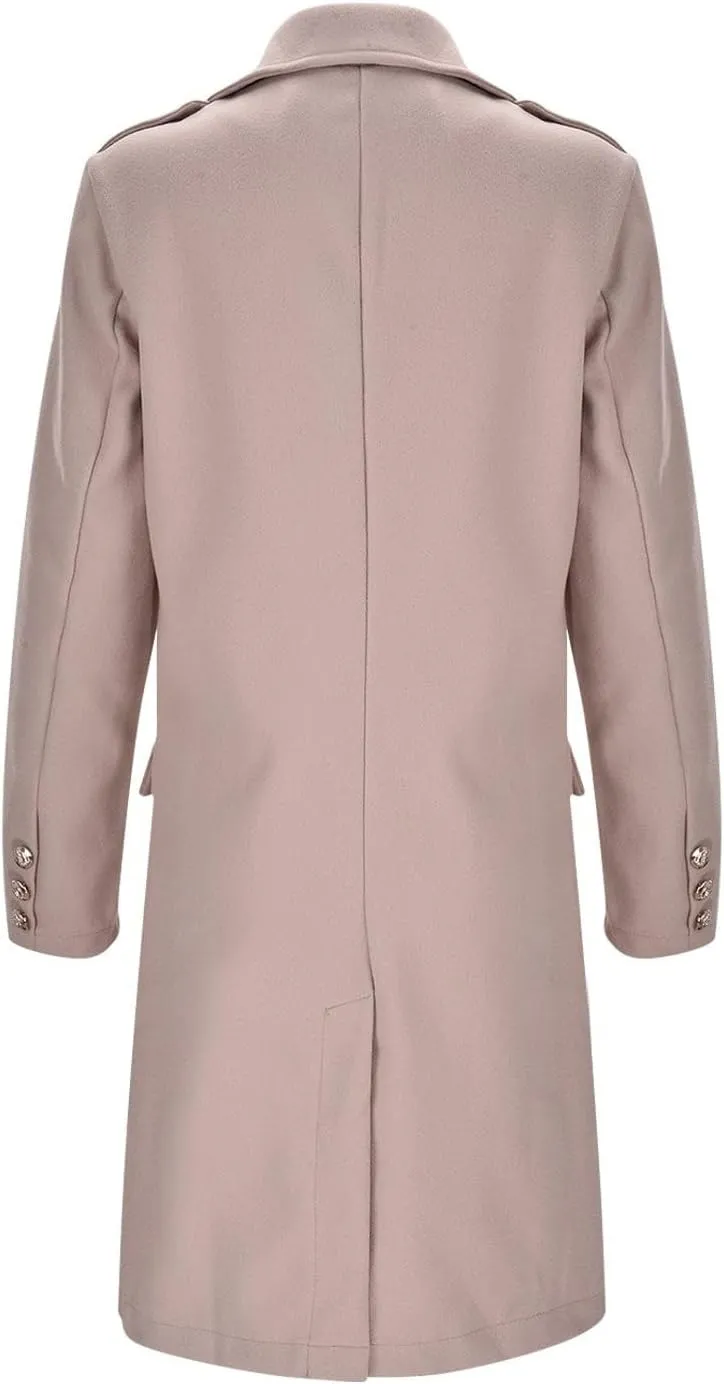 Women's Long Coat Notched Lapel Collar Double Breasted Pea Coat Winter Elegant Warm Wool Blend over Coats Jackets
