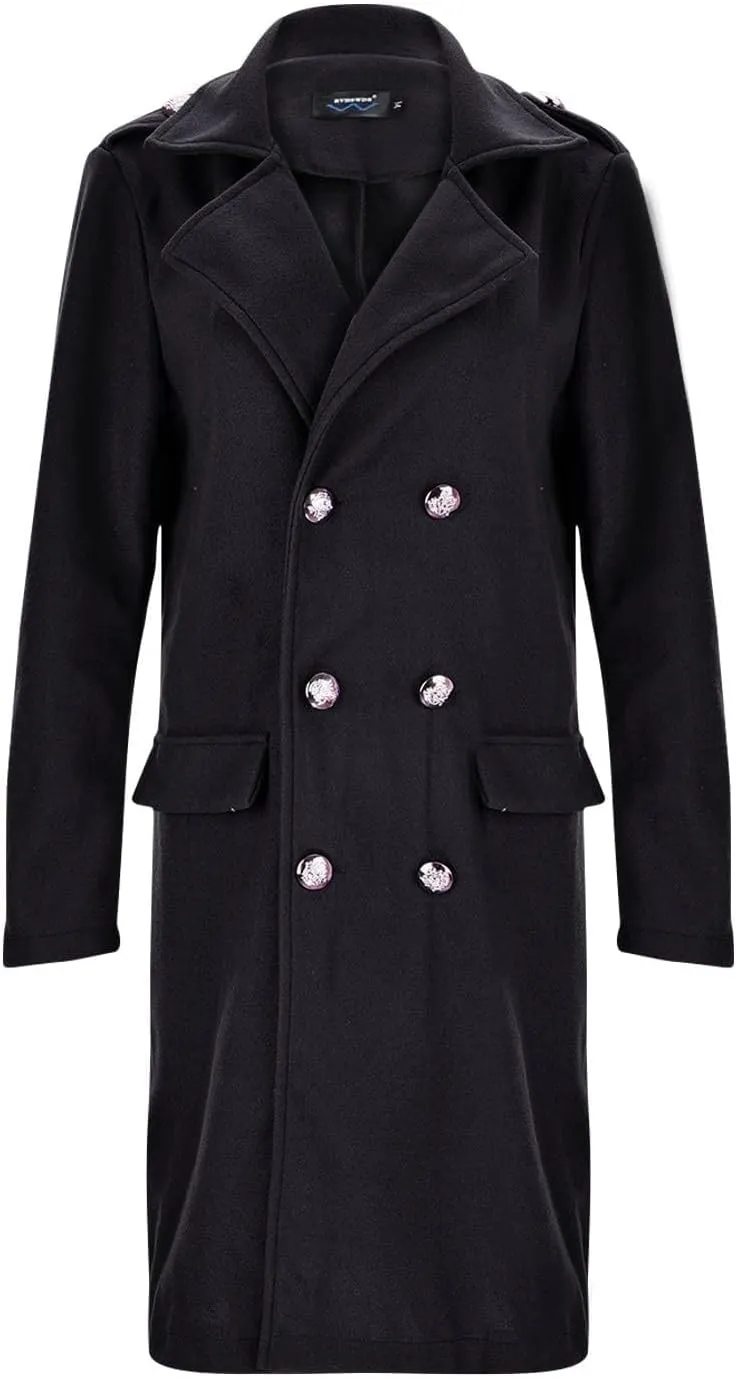 Women's Long Coat Notched Lapel Collar Double Breasted Pea Coat Winter Elegant Warm Wool Blend over Coats Jackets