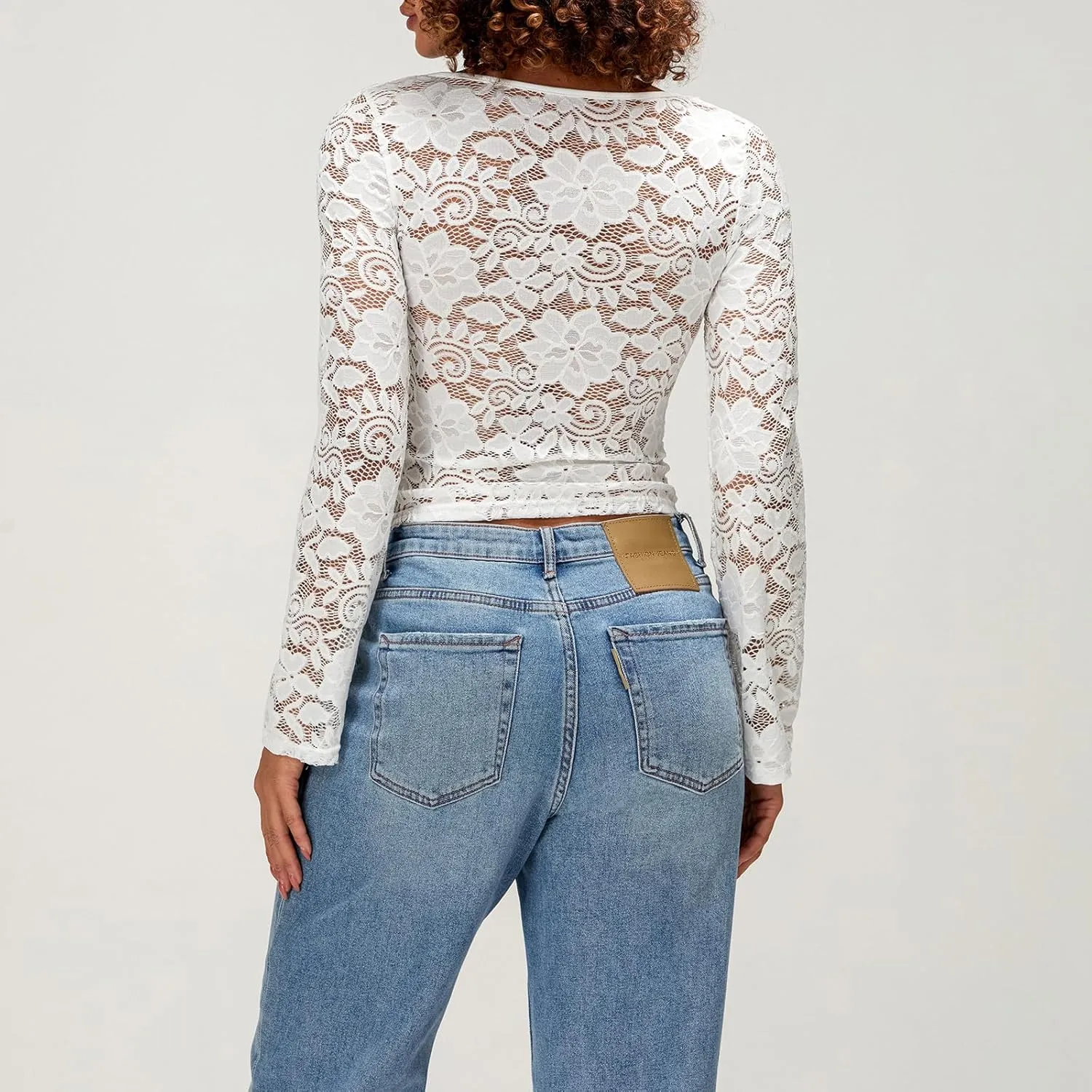 Womens Long Sleeve V Neck Tops Going Out Crop Tops Sexy Slim Fit Cross Wrap Blouses Lace Shirts Crop Tops