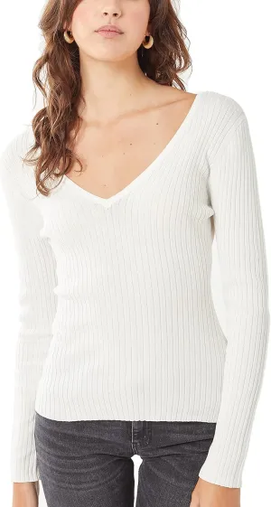 Womens Pullover Slim Fit Ribbed Long Sleeve Sweater - V-Neck Basic Sweater Top
