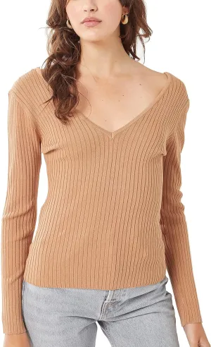 Womens Pullover Slim Fit Ribbed Long Sleeve Sweater - V-Neck Basic Sweater Top