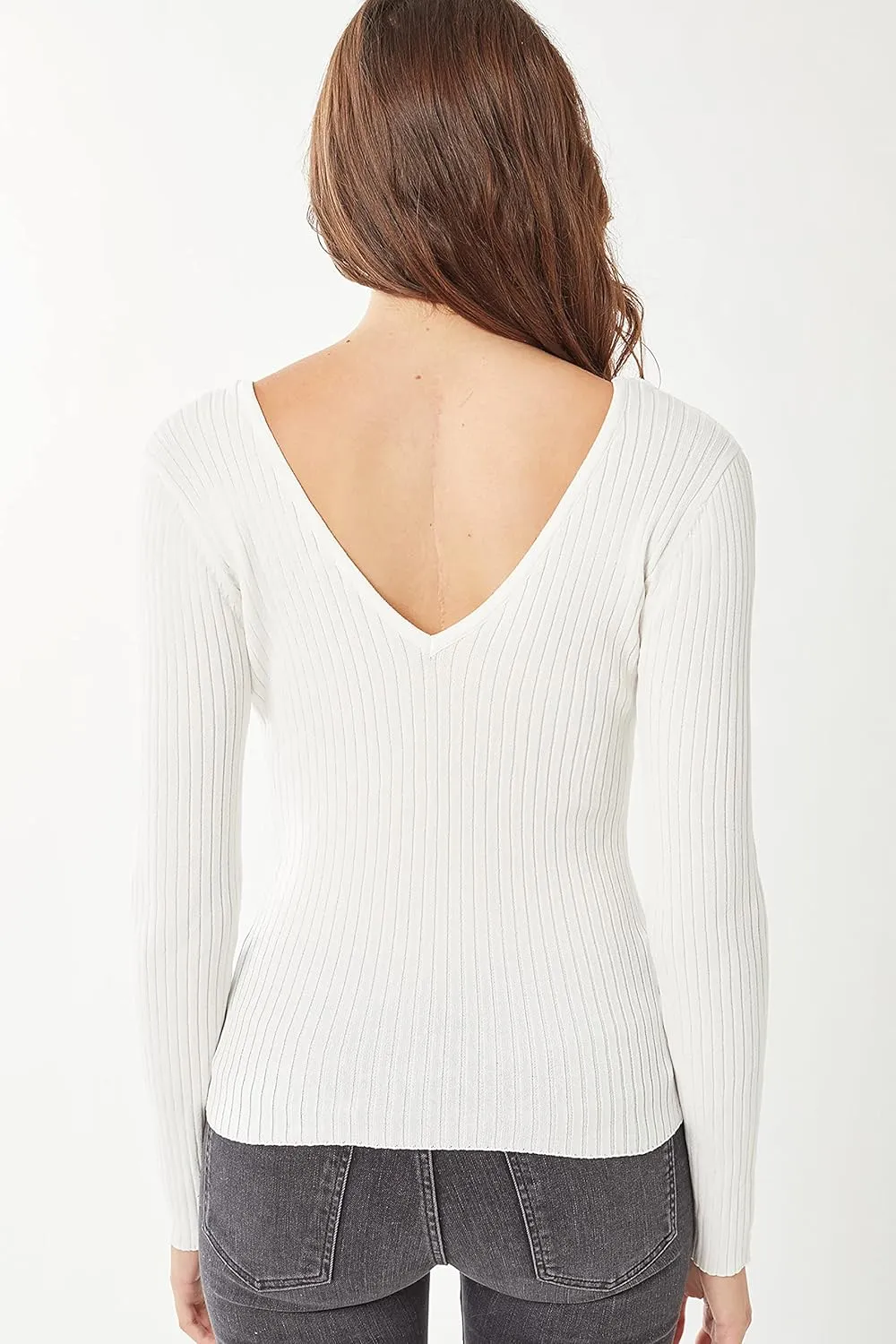 Womens Pullover Slim Fit Ribbed Long Sleeve Sweater - V-Neck Basic Sweater Top