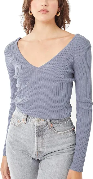 Womens Pullover Slim Fit Ribbed Long Sleeve Sweater - V-Neck Basic Sweater Top