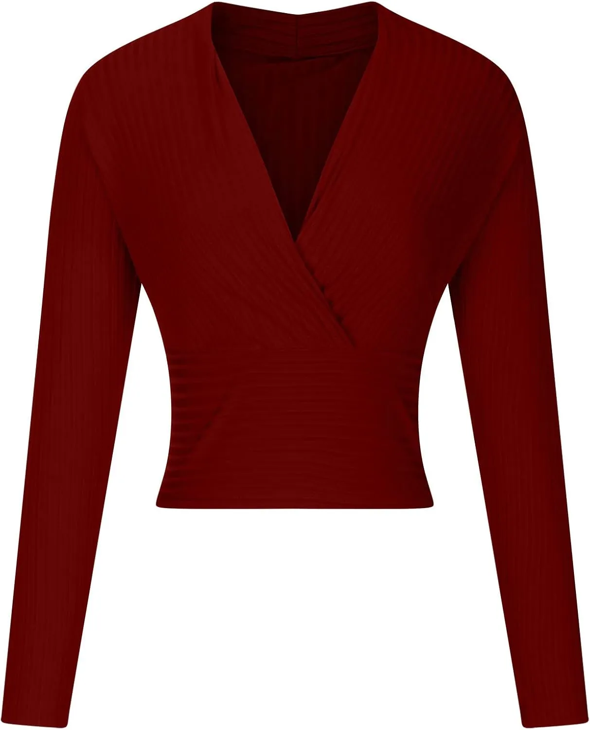 Women's Sexy Crop Tops Yoga Workout V Neck Tops Long Sleeve Slim Fit Stretchy Gym Fitness Tees Cozy Knitted Jersey Shirts