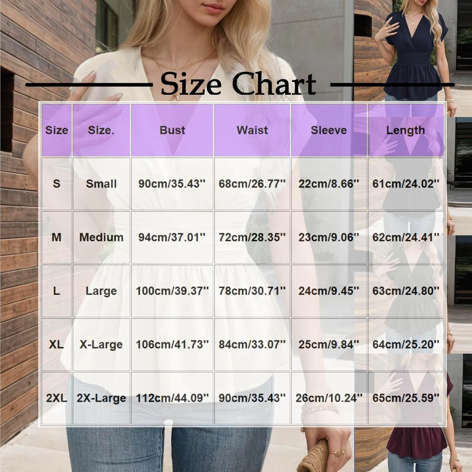 Women's Summer Slim Fit Peplum Tops Elegant Ruffle Trim Wrap Short Sleeve Casual V Neck Smocked Blouses Dressy Shirt