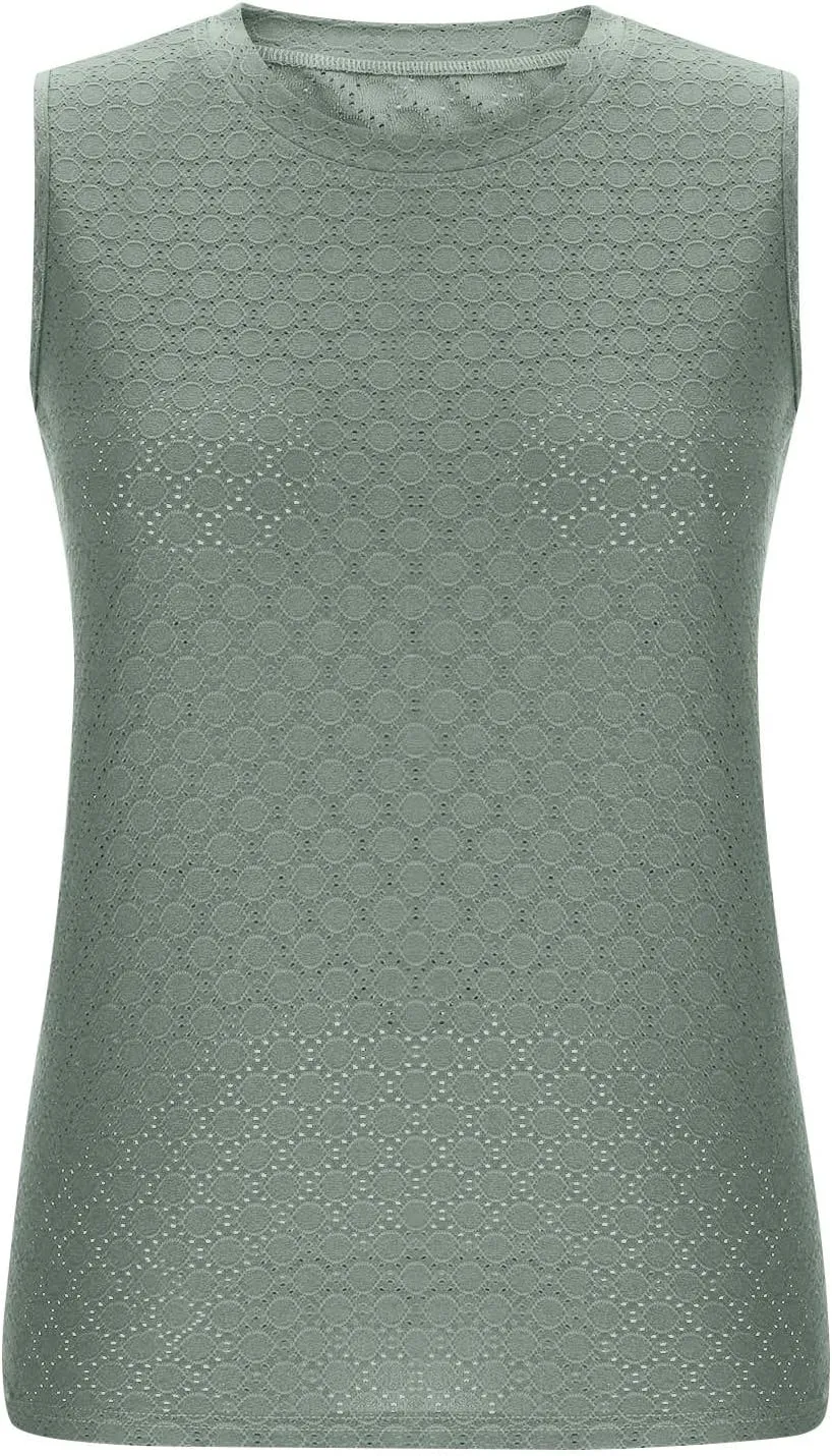 Womens Tank Tops Lightweight Hollow Out Quick Dry Eyelet Tanks Trendy Workout Sports Running Shirts for Vacation