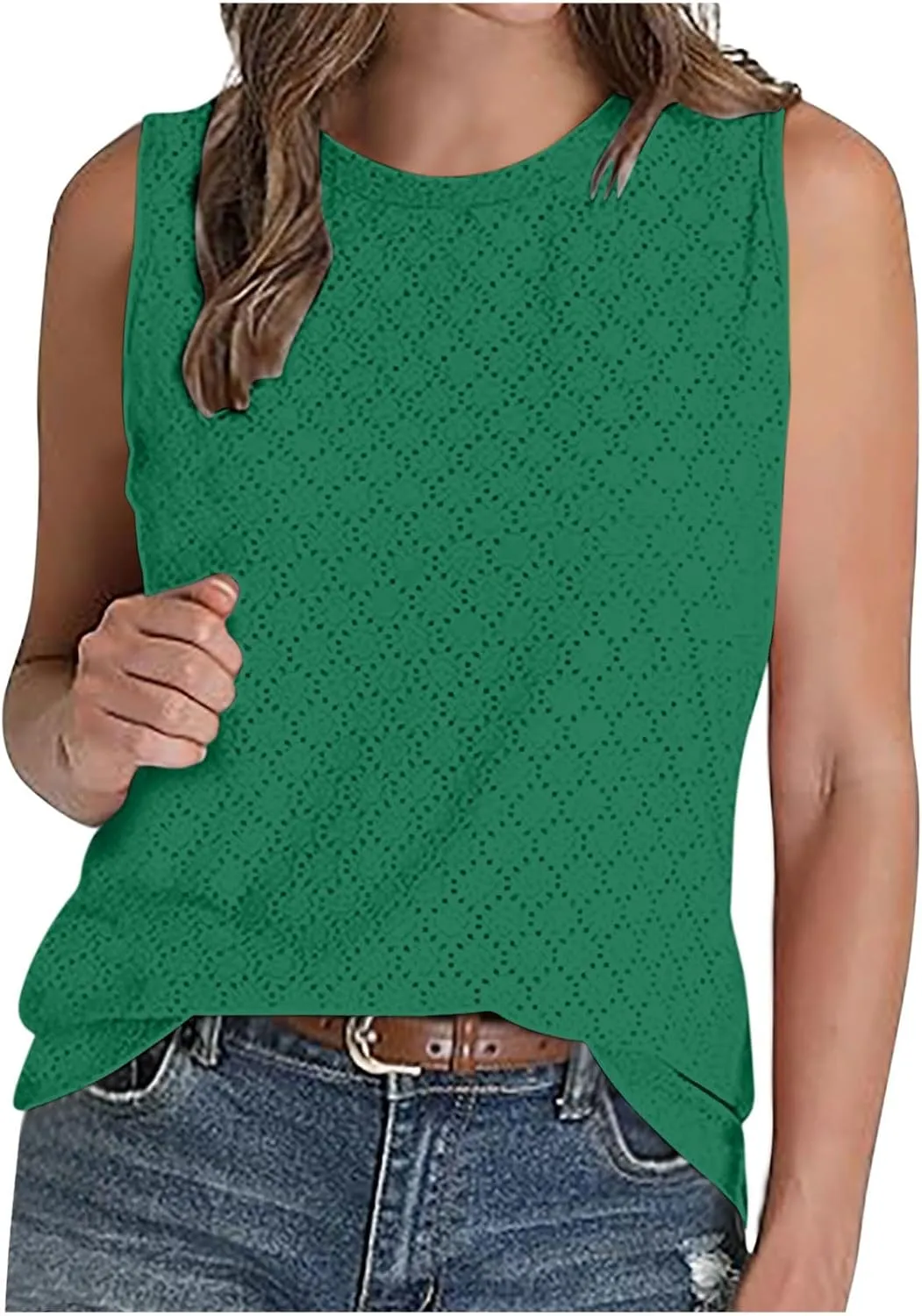 Womens Tank Tops Lightweight Hollow Out Quick Dry Eyelet Tanks Trendy Workout Sports Running Shirts for Vacation