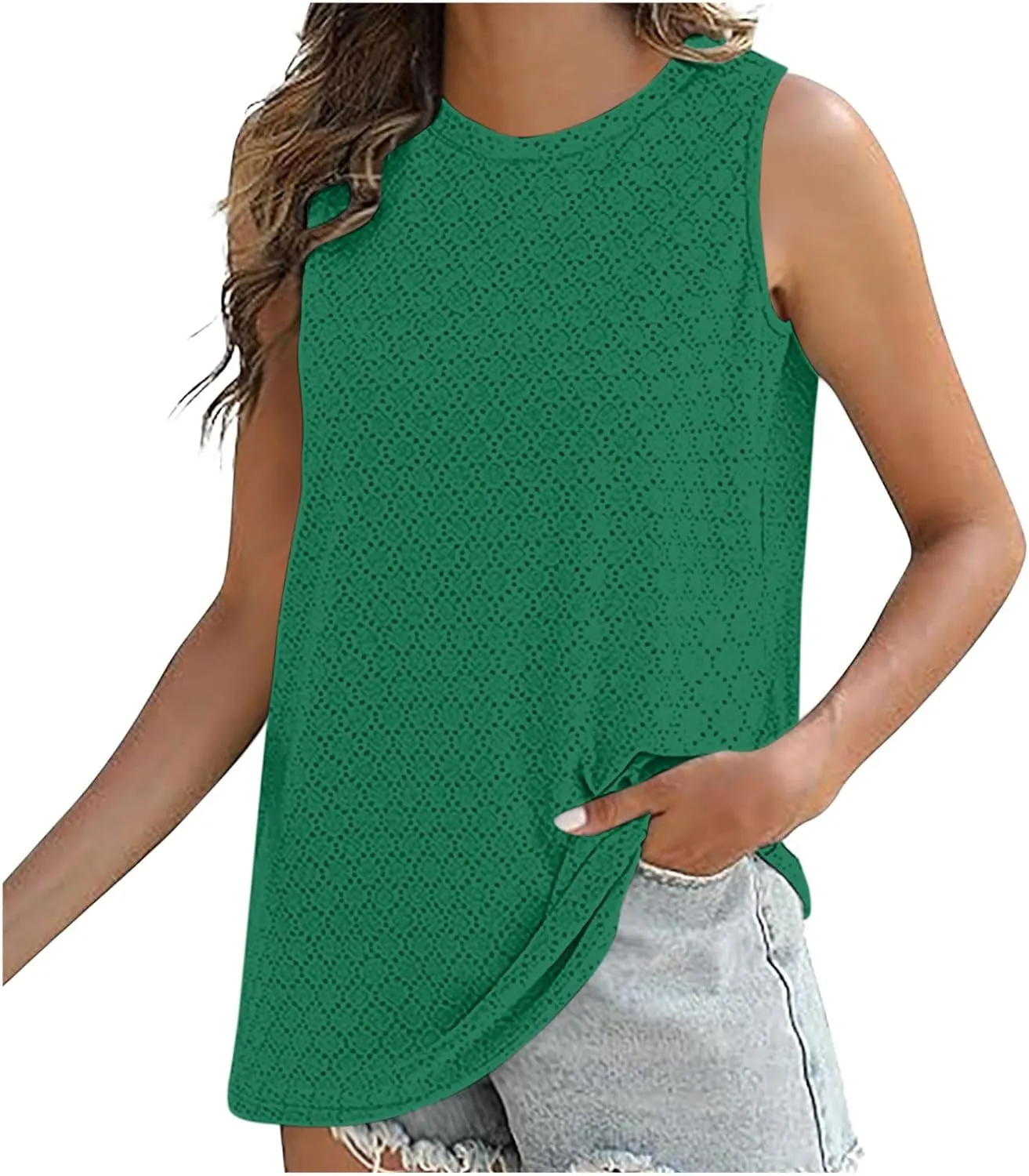 Womens Tank Tops Lightweight Hollow Out Quick Dry Eyelet Tanks Trendy Workout Sports Running Shirts for Vacation