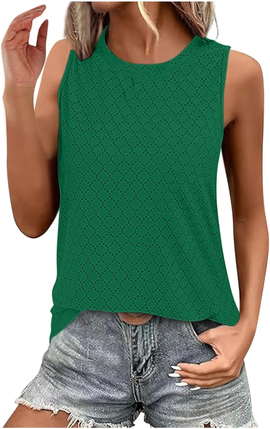 Womens Tank Tops Lightweight Hollow Out Quick Dry Eyelet Tanks Trendy Workout Sports Running Shirts for Vacation
