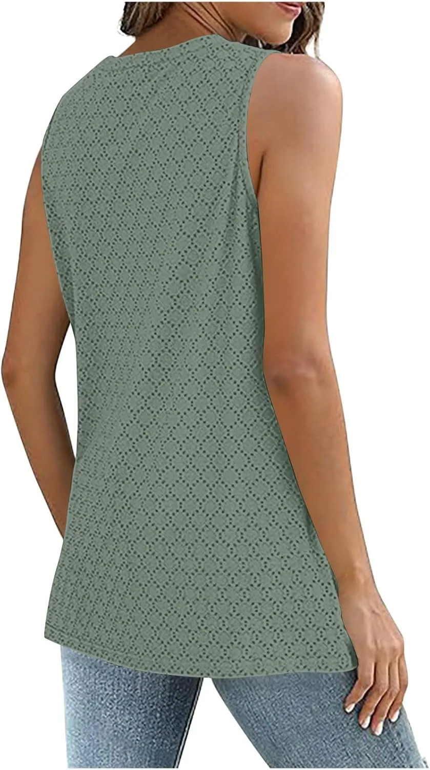 Womens Tank Tops Lightweight Hollow Out Quick Dry Eyelet Tanks Trendy Workout Sports Running Shirts for Vacation