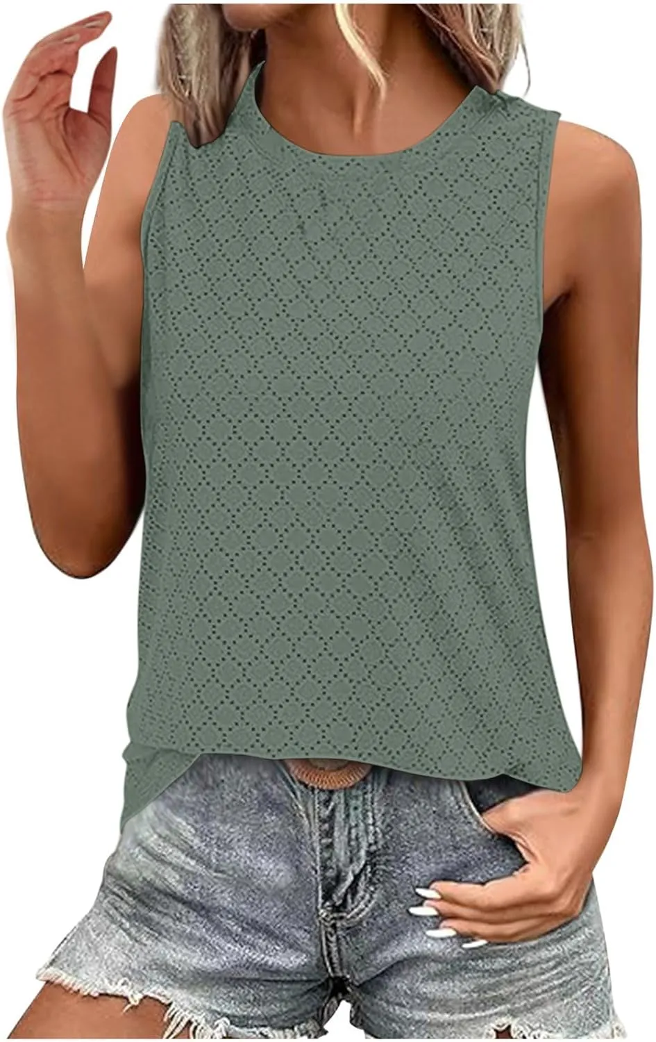 Womens Tank Tops Lightweight Hollow Out Quick Dry Eyelet Tanks Trendy Workout Sports Running Shirts for Vacation