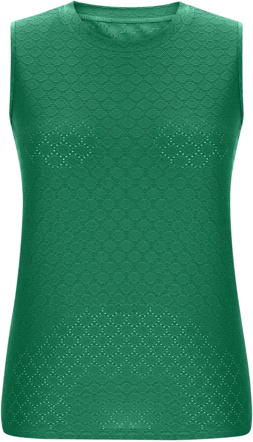 Womens Tank Tops Lightweight Hollow Out Quick Dry Eyelet Tanks Trendy Workout Sports Running Shirts for Vacation
