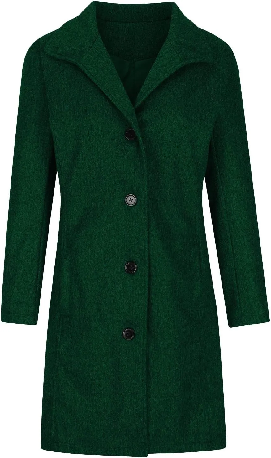 Women's Thicken Single Breasted Pea Coat Stand Collar Mid Long Wool Coats with Pockets Casual Trench Coat Overcoat
