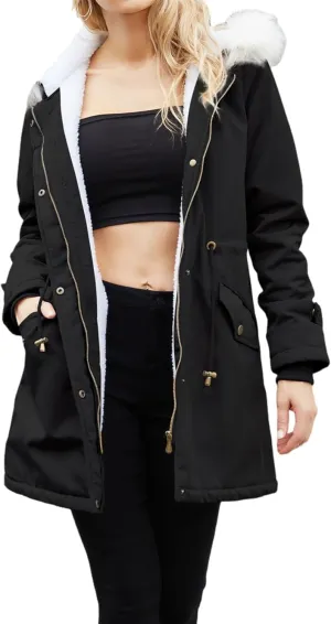 Womens Trendy Winter Jackets Parka Coats Casual Fuzzy Fleece Jackets Long Sleeve Hooded Coat Plus Size Down Jackets