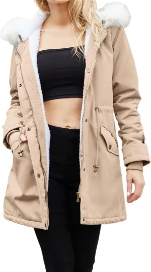 Womens Trendy Winter Jackets Parka Coats Casual Fuzzy Fleece Jackets Long Sleeve Hooded Coat Plus Size Down Jackets