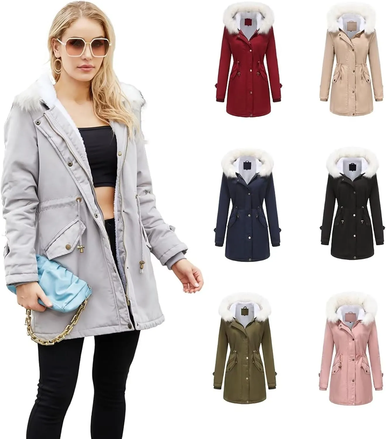 Womens Trendy Winter Jackets Parka Coats Casual Fuzzy Fleece Jackets Long Sleeve Hooded Coat Plus Size Down Jackets