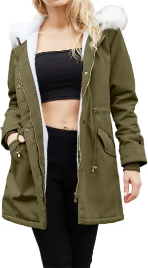 Womens Trendy Winter Jackets Parka Coats Casual Fuzzy Fleece Jackets Long Sleeve Hooded Coat Plus Size Down Jackets