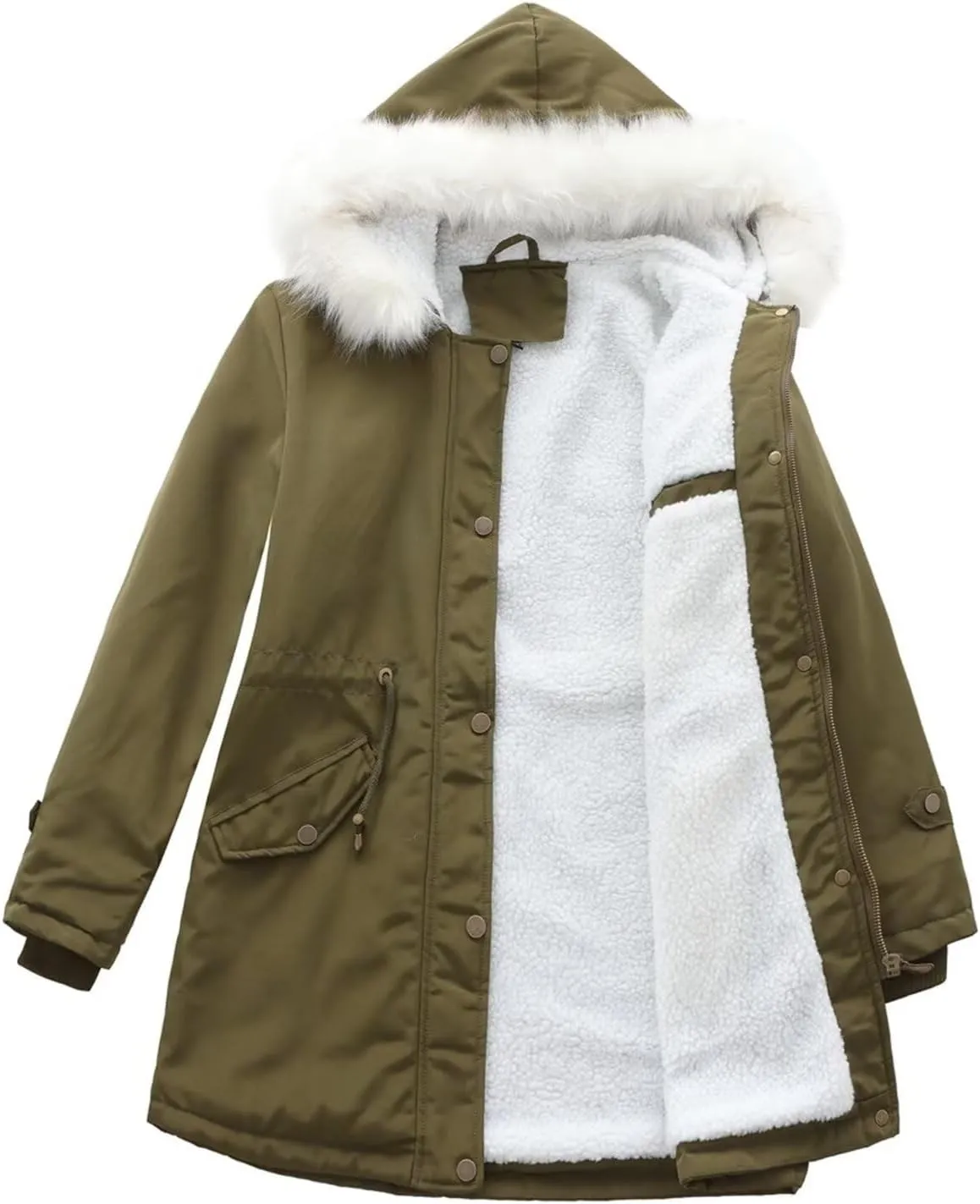 Womens Trendy Winter Jackets Parka Coats Casual Fuzzy Fleece Jackets Long Sleeve Hooded Coat Plus Size Down Jackets