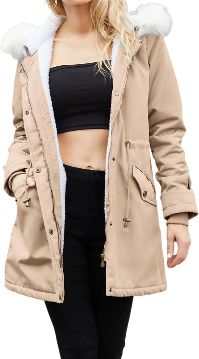 Womens Trendy Winter Jackets Parka Coats Casual Fuzzy Fleece Jackets Long Sleeve Hooded Coat Plus Size Down Jackets