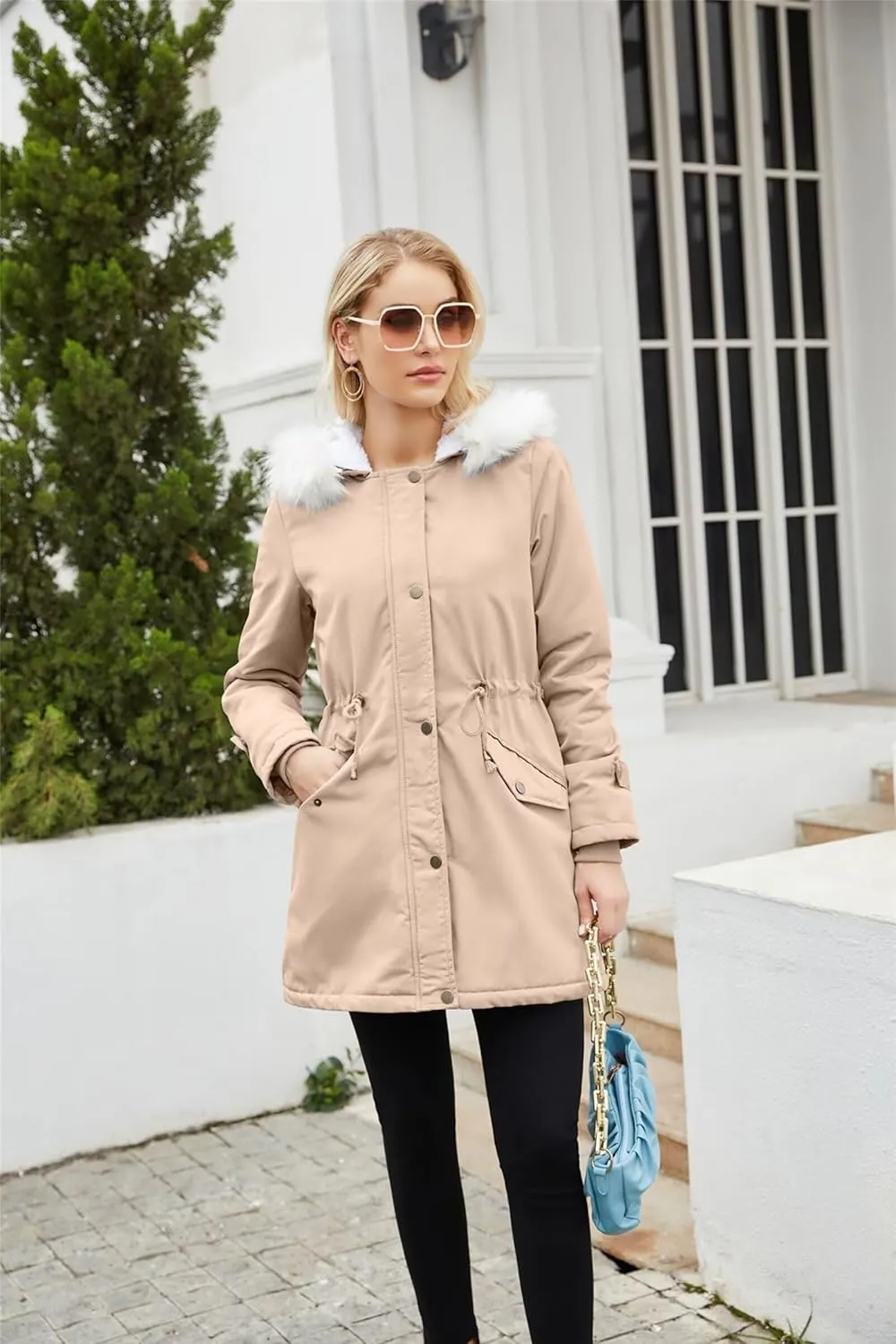 Womens Trendy Winter Jackets Parka Coats Casual Fuzzy Fleece Jackets Long Sleeve Hooded Coat Plus Size Down Jackets
