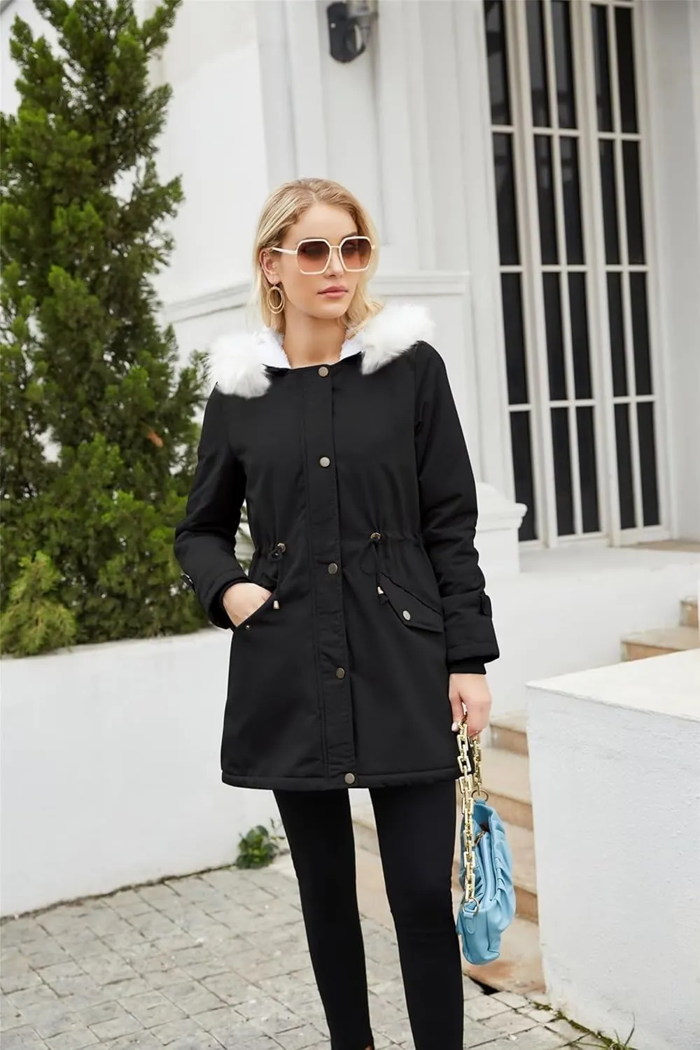 Womens Trendy Winter Jackets Parka Coats Casual Fuzzy Fleece Jackets Long Sleeve Hooded Coat Plus Size Down Jackets