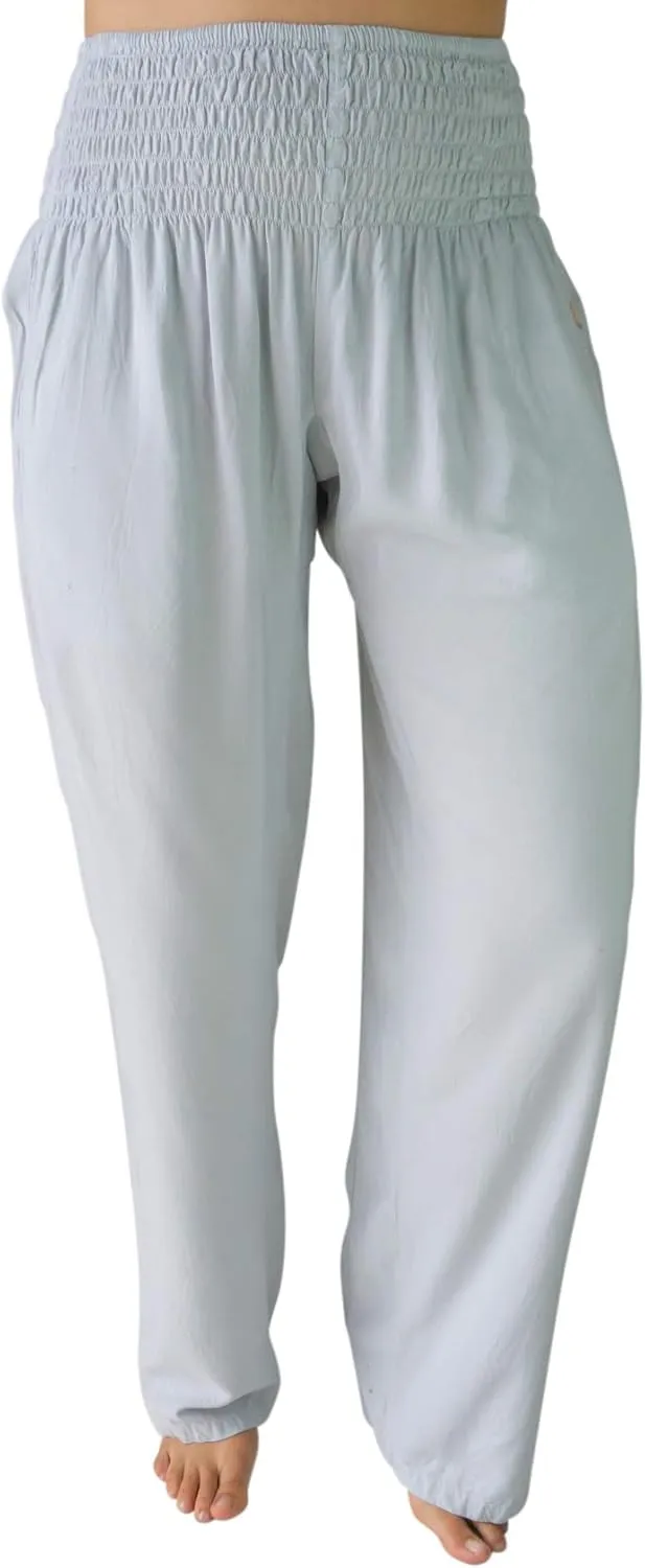 Womens Wide Leg Palazzo Pants, Loose Flare, Smocked High Waist w Pockets
