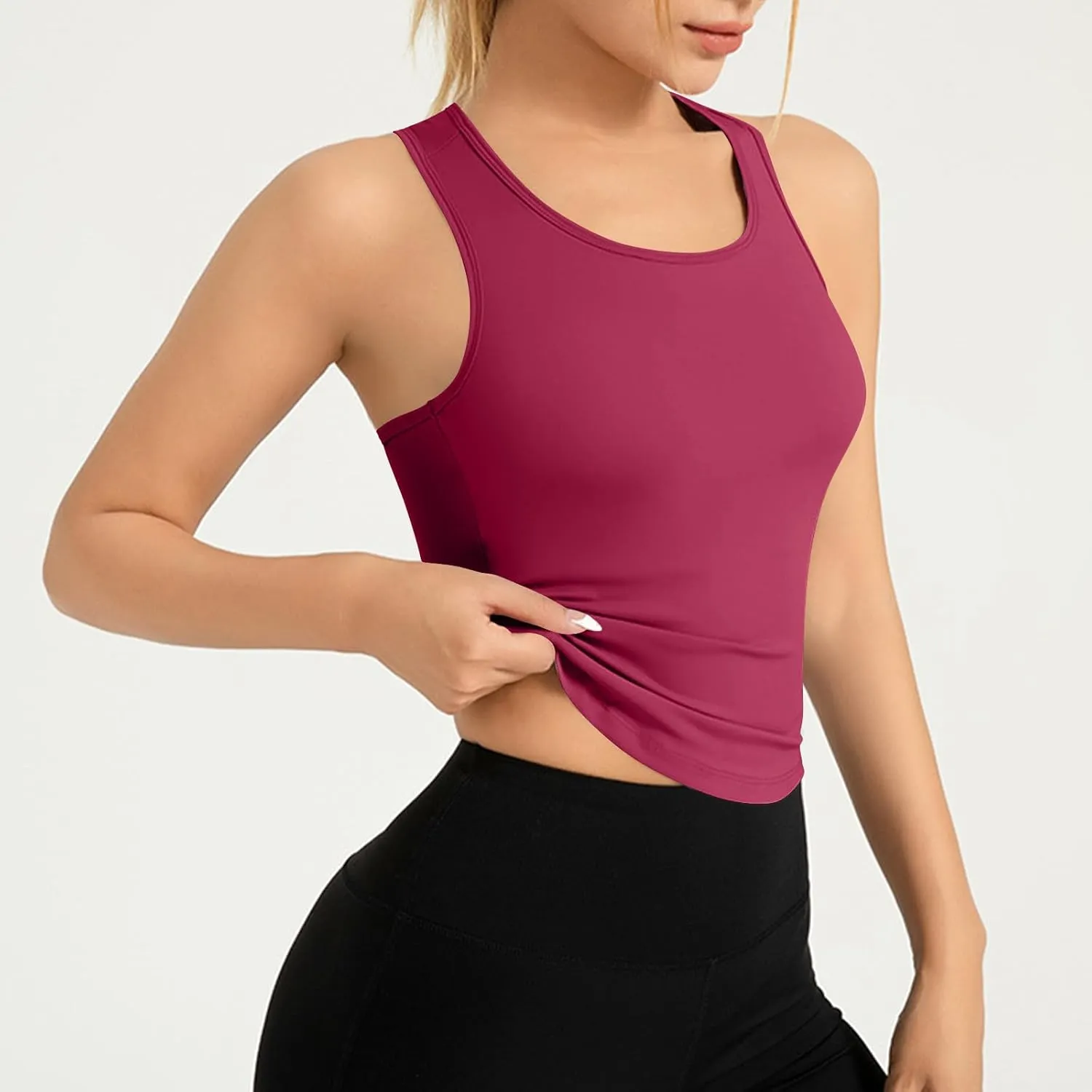 Womens Workout Sleeveless Tops Round Neck Seamless Athletic Tank Tops Summer Quick Dry Stretch Running Gym Yoga Shirts