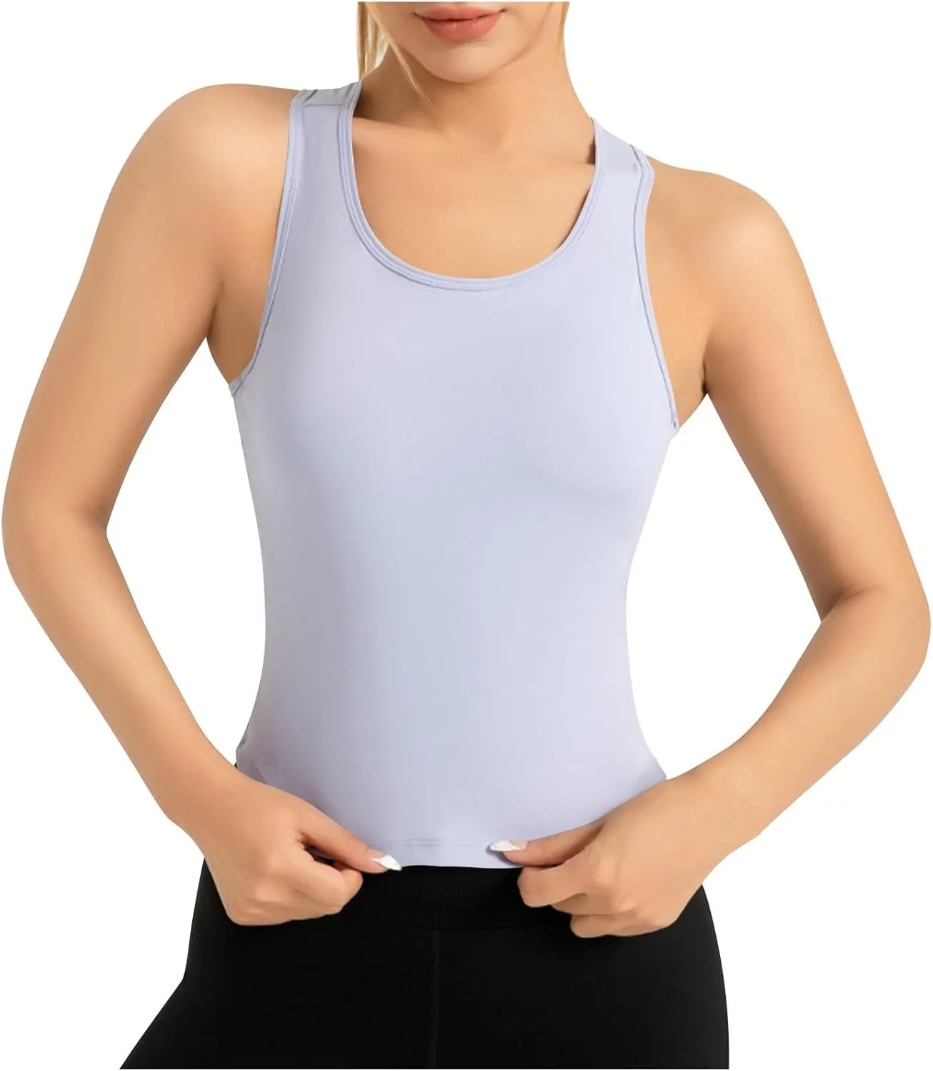 Womens Workout Sleeveless Tops Round Neck Seamless Athletic Tank Tops Summer Quick Dry Stretch Running Gym Yoga Shirts