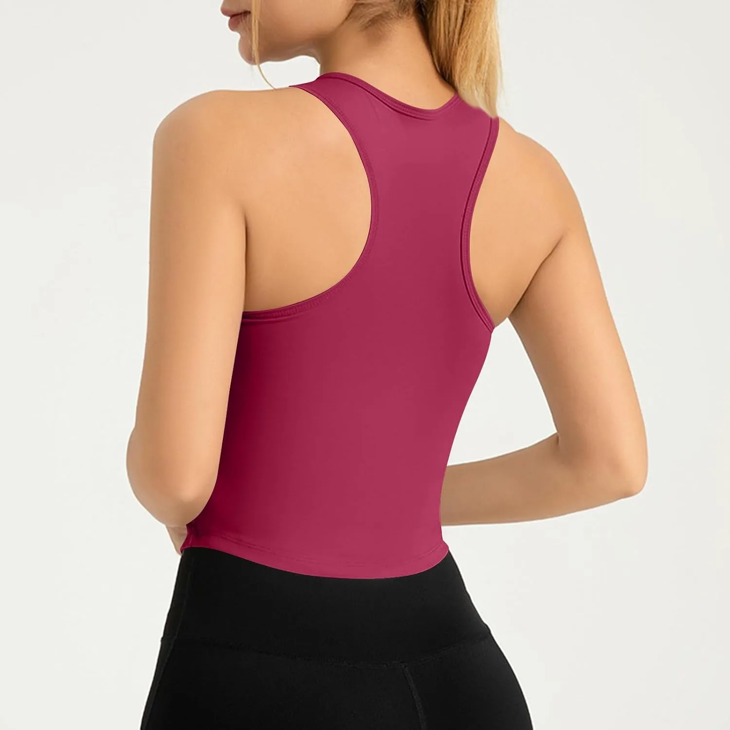 Womens Workout Sleeveless Tops Round Neck Seamless Athletic Tank Tops Summer Quick Dry Stretch Running Gym Yoga Shirts