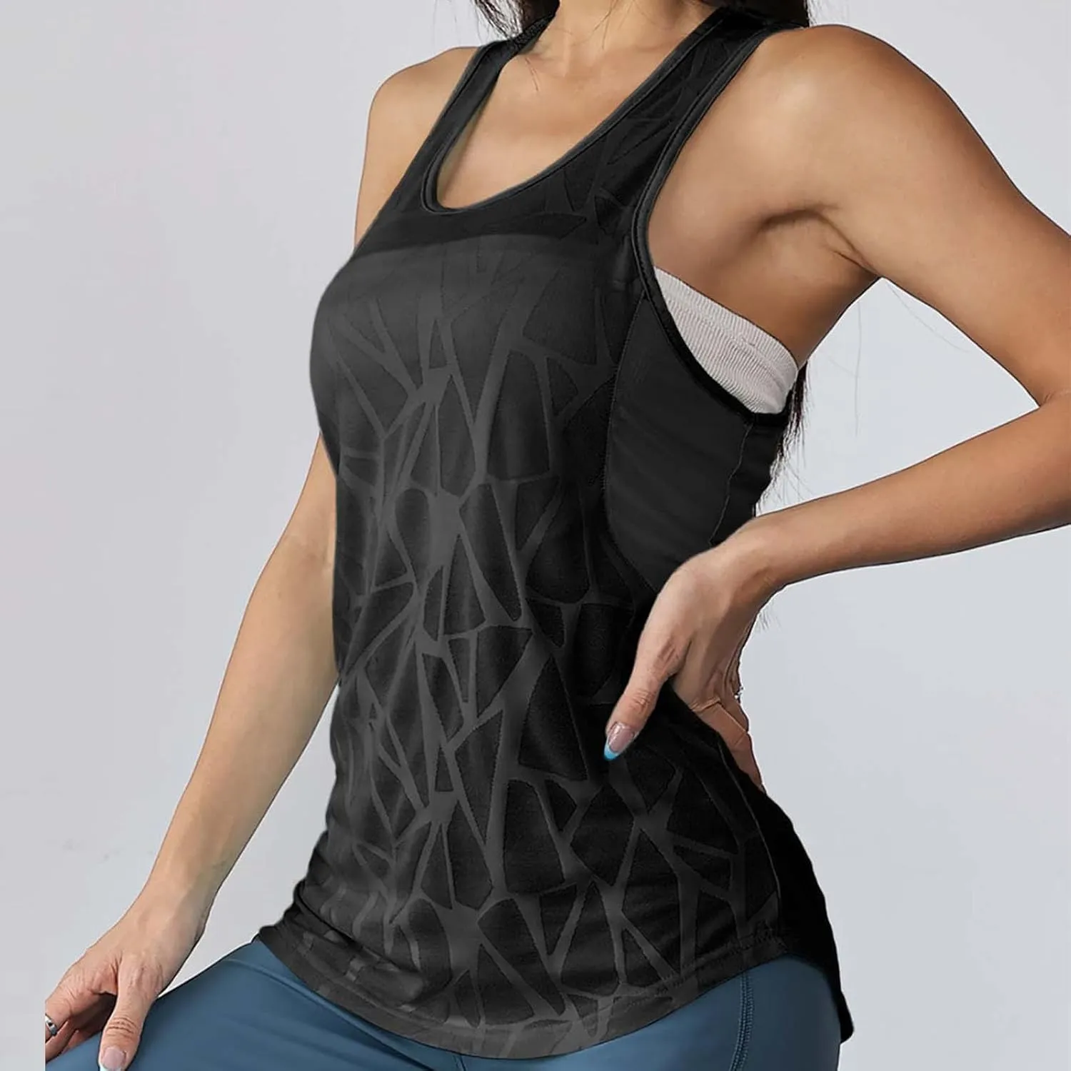 Women's Workout Tank Top Sleeveless Crewneck Outdoor Athletic Yoga Tops Summer Mesh Quick Dry Gym Running Basic Shirts