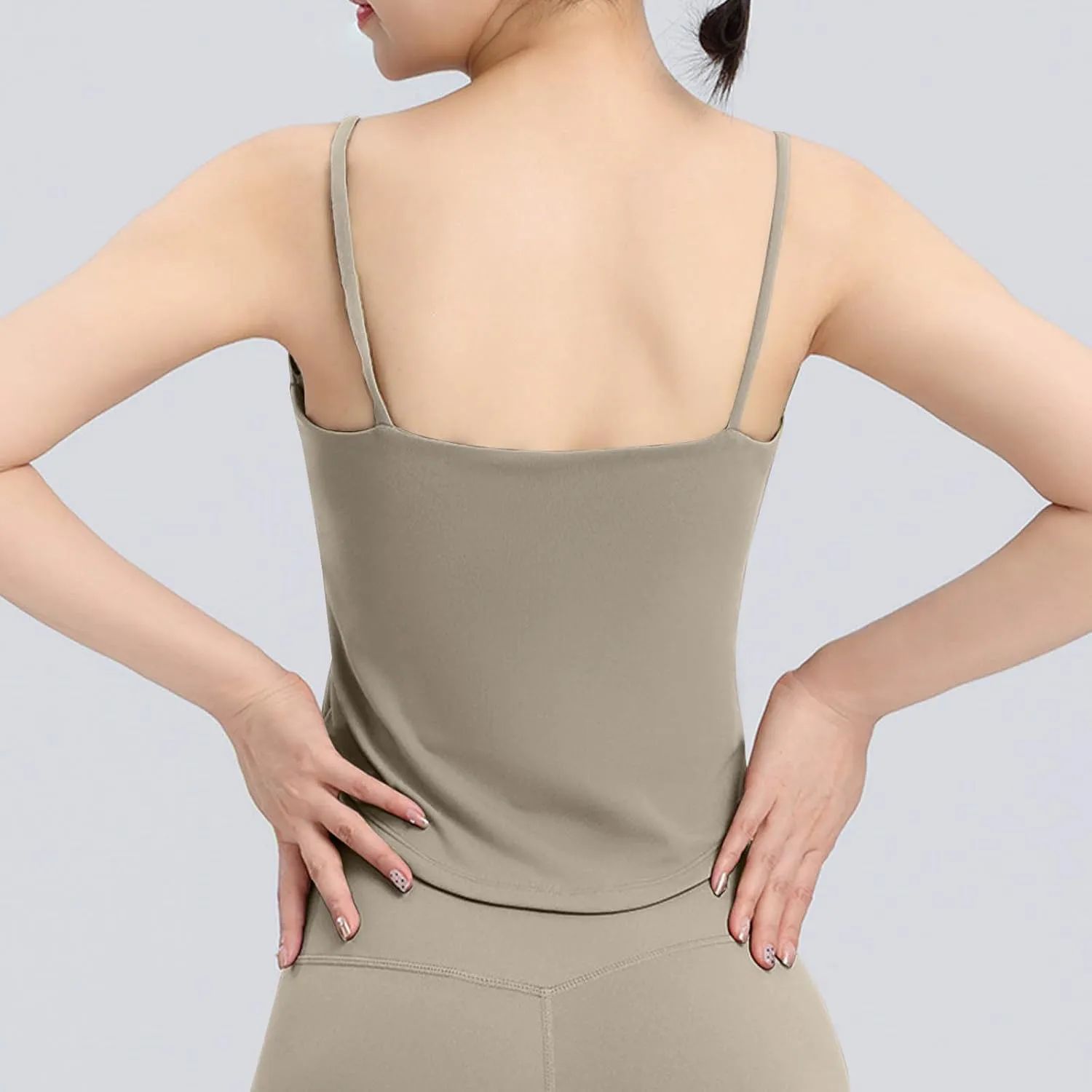 Womens Yoga Sleeveless Padded Tank Tops Round Neck Seamless Athletic Crop Top Summer Quick Dry Stretch Running Shirts