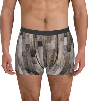 Wooden Texture Print Boxer Briefs For Men Breathable Underwear-