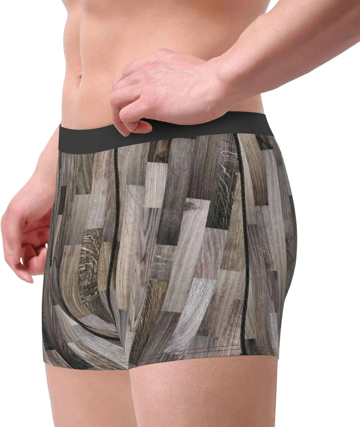 Wooden Texture Print Boxer Briefs For Men Breathable Underwear-