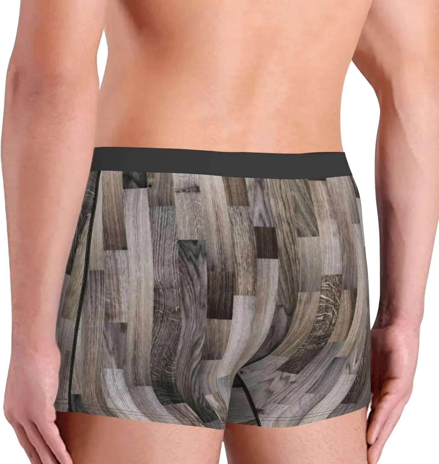 Wooden Texture Print Boxer Briefs For Men Breathable Underwear-