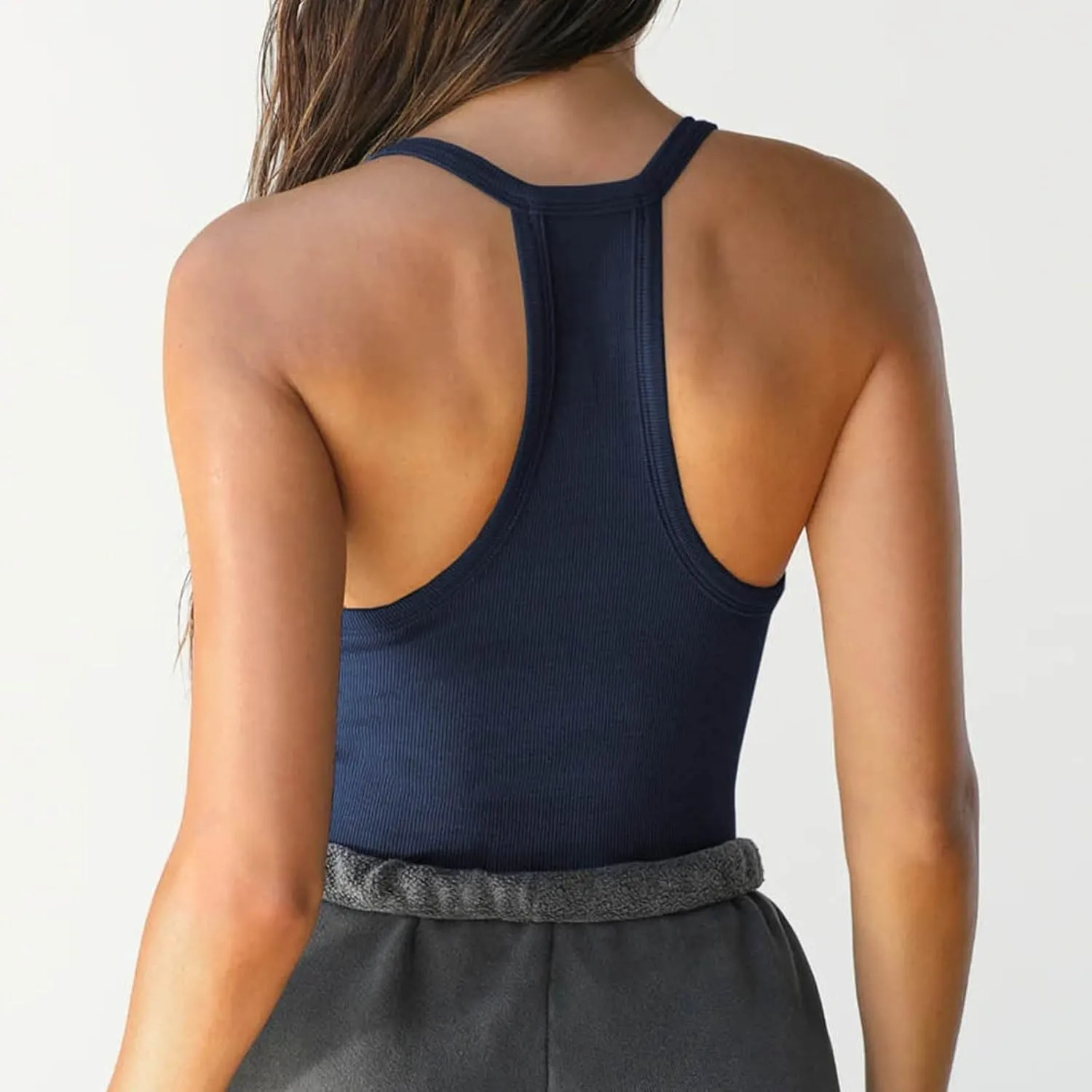Workout Tops for Women Racerback Tank Tops Summer V Neck Slim Fit Ribbed Sleeveless Workout Camisole Top Casual