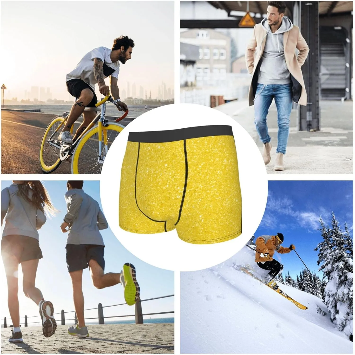 Yellow Glitter Print Boxer Briefs For Men Breathable Underwear-