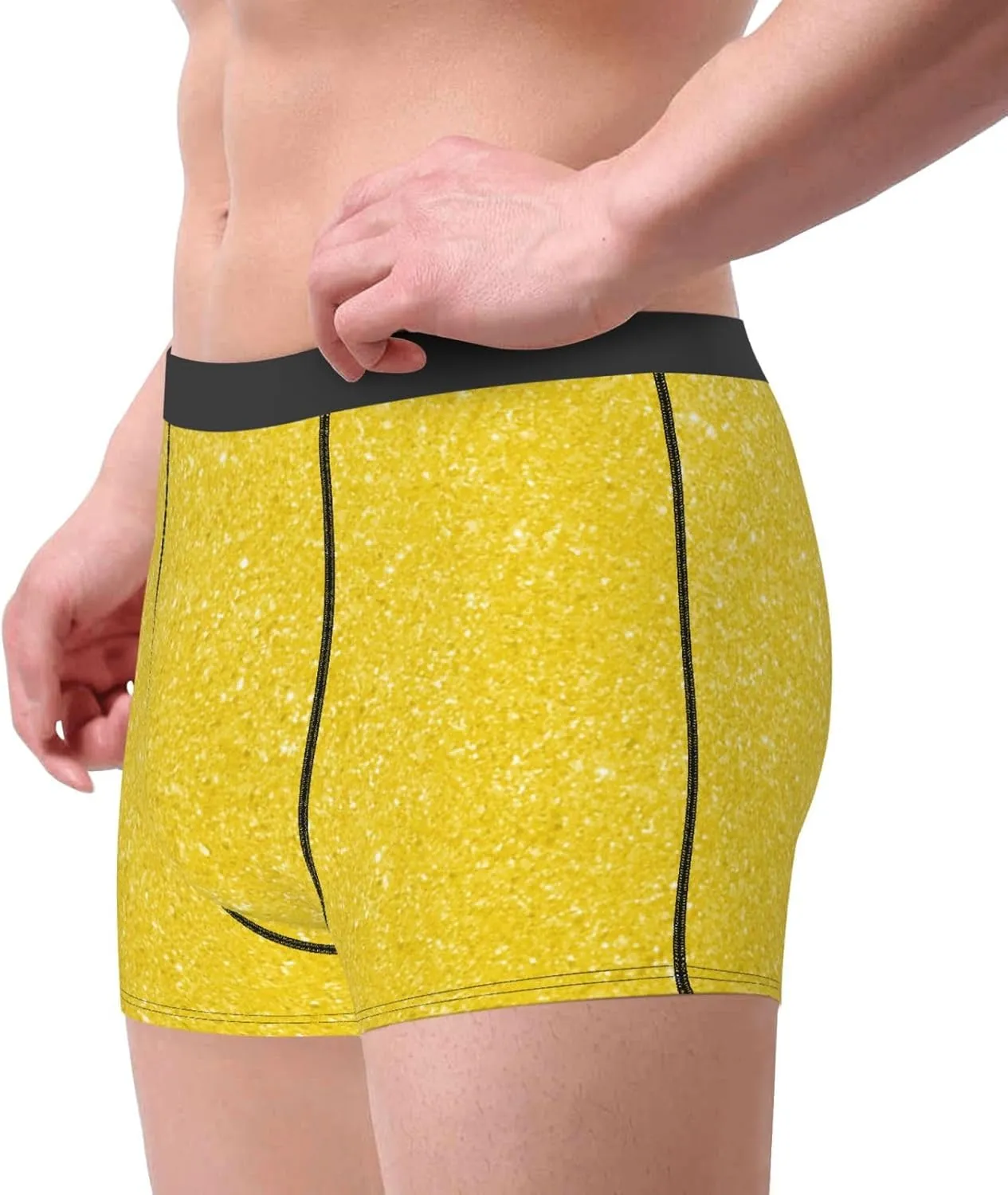 Yellow Glitter Print Boxer Briefs For Men Breathable Underwear-