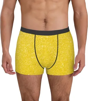 Yellow Glitter Print Boxer Briefs For Men Breathable Underwear-