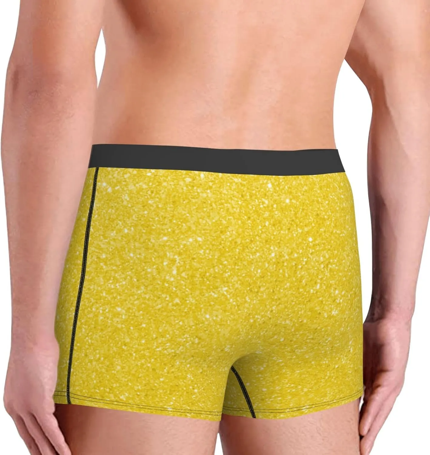 Yellow Glitter Print Boxer Briefs For Men Breathable Underwear-