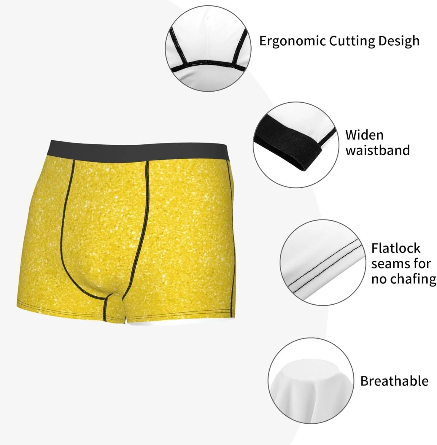Yellow Glitter Print Boxer Briefs For Men Breathable Underwear-