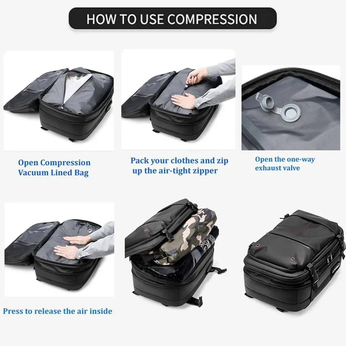 ZJQ Vacuum Compression Backpack,Vacuum Compression Backpack Travel, Waterproof and Wear-Resistant,Travel and Work Commuting (Gray)